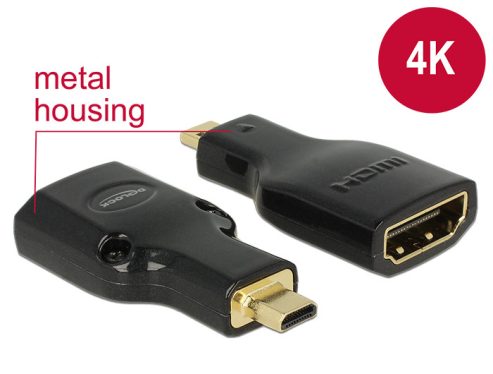 DeLock Adapter High Speed HDMI with Ethernet – HDMI Micro-D male > HDMI-A female 4K Black