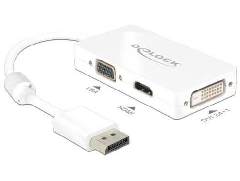 DeLock Displayport 1.1 male > VGA/HDMI/DVI-D (Dual Link) female Passive Adapter White DeLock Displayport 1.1 male > VGA/HDMI/DVI-D (Dual Link) female Passive Adapter White