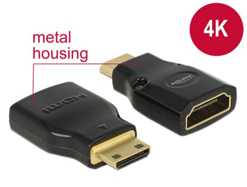 DeLock Adapter High Speed HDMI with Ethernet – HDMI Mini-C male > HDMI-A female 4K Black DeLock Adapter High Speed HDMI with Ethernet – HDMI Mini-C male > HDMI-A female 4K Black