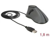   DeLock Ergonomic vertical optical 5-button USB mouse Grey/Black