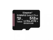   Kingston 512GB microSDXC Canvas Select Plus Class 10 100R A1 V30 C10 Card adapter nélkül