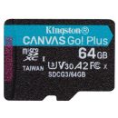   Kingston 64GB microSDXC Canvas Go! Plus Class 10 170R A2 U3 V30 Card adapter nélkül