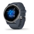   Garmin Venu 2 Silver stainless steel bezel with granite blue case and silicone band