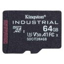  Kingston 64GB microSDXC Class 10 CL10 U3 V30 A1 Industrial adapter nélkül