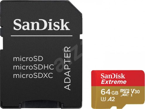 Sandisk 64GB microSDXC Class 10 U3 V30 A2 Extreme + adapterrel