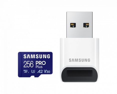 Samsung 256GB microSDXC Pro Plus Class10 U3 A2 V30 + USB adapterrel