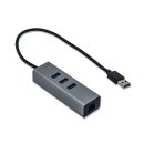 I-TEC USB 3.0 Metal HUB 3 Port+Gigabit Ethernet Adapter Grey