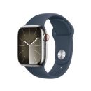   Apple Watch S9 Cellular 41mm Silver Stainless Steel Case with Storm Blue Sport Band M/L