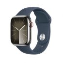   Apple Watch S9 Cellular 45mm Silver Stainless Steel Case with Storm Blue Sport Band S/M