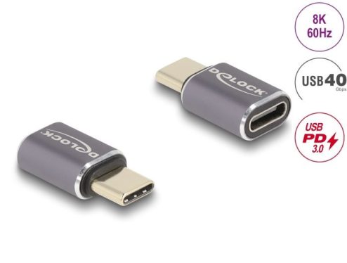 DeLock USB Adapter 40 Gbps USB Type-C PD 3.0 100 W male to female port saver 8K 60Hz metal Grey