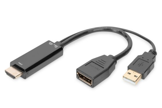 Digitus HDMI M to DP F with external Power 4K@30Hz. 0,2m Black Digitus HDMI M to DP F with external Power 4K@30Hz. 0,2m Black