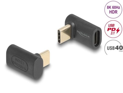 DeLock USB Adapter 40 Gbps USB Type-C PD 3.1 240 W male to female angled 8K 60Hz Black DeLock USB Adapter 40 Gbps USB Type-C PD 3.1 240 W male to female angled 8K 60Hz Black