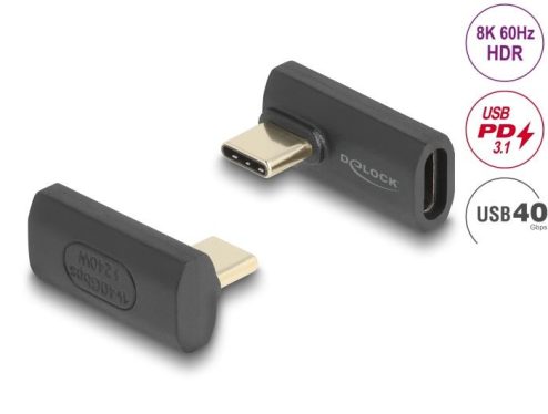 DeLock USB Adapter 40 Gbps USB Type-C PD 3.1 240 W male to female rotated angled left / right 8K 60Hz Black DeLock USB Adapter 40 Gbps USB Type-C PD 3.1 240 W male to female rotated angled left / right 8K 60Hz Black