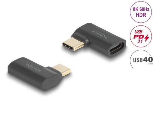 DeLock USB Adapter 40 Gbps USB Type-C PD 3.1 240 W male to female angled left / right 8K 60Hz Black DeLock USB Adapter 40 Gbps USB Type-C PD 3.1 240 W male to female angled left / right 8K 60Hz Black