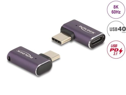 DeLock USB Adapter 40 Gbps USB Type-C™ PD 3.1 240 W male to female angled left / right 8K 60Hz metal Purple DeLock USB Adapter 40 Gbps USB Type-C™ PD 3.1 240 W male to female angled left / right 8K 60Hz metal Purple