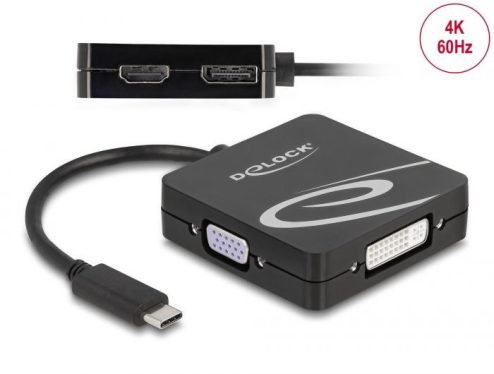 DeLock USB Type-C adapter for a VGA, DVI, HDMI or DisplayPort monitor Black