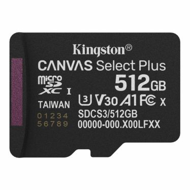 Kingston 512GB microSDXC Canvas Select Plus Gen3 Class 10 UHS-1 A1 V30 adapter nélkül Kingston 512GB microSDXC Canvas Select Plus Gen3 Class 10 UHS-1 A1 V30 adapter nélkül