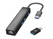   Conceptronic  DONN07BA USB to Gigabit Network Adapter with 3-Port USB Hub Black