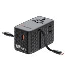   Verbatim Charge ''n'' Travel 70W GaN III Universal Travel Adapter with 2 Retractable USB-C Cables Black