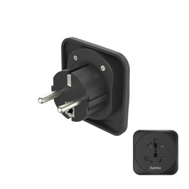 Hama Travel Adapter Type E and F 3-Pin Universal World to Europe Black