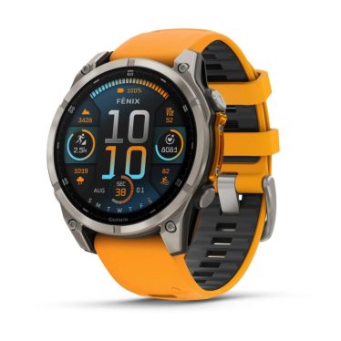 Garmin fenix 8 Titanium with Spark Orange/Graphite Silicone Band