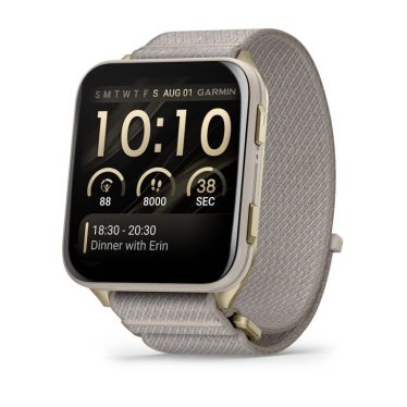 Garmin Venu X1 Soft Gold with Titanium Caseback and French Grey Nylon Band
