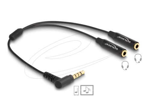 DeLock Audio Splitter stereo jack male 3.5 mm to 2 x stereo jack female 3.5 mm 4 pin angled Black DeLock Audio Splitter stereo jack male 3.5 mm to 2 x stereo jack female 3.5 mm 4 pin angled Black