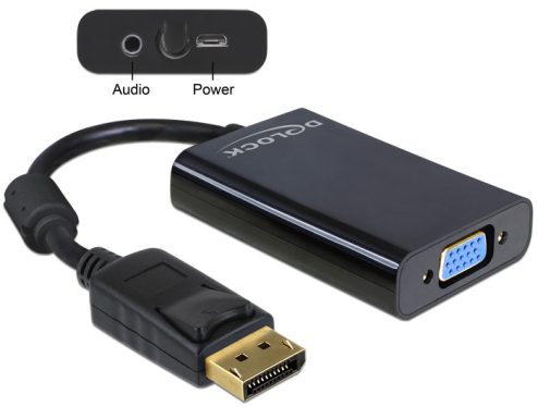 DeLock Displayport 1.1 male to VGA 15 pin female + audio + power Black adapter DeLock Displayport 1.1 male to VGA 15 pin female + audio + power Black adapter